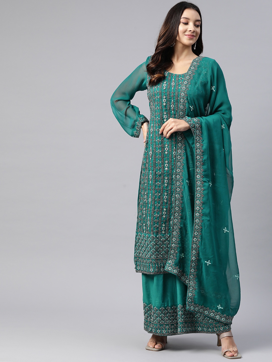 

Readiprint Fashions Embroidered Semi-Stitched Dress Material, Green