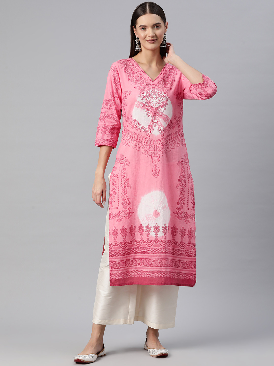 

Readiprint Women Floral Printed Kurta, Peach