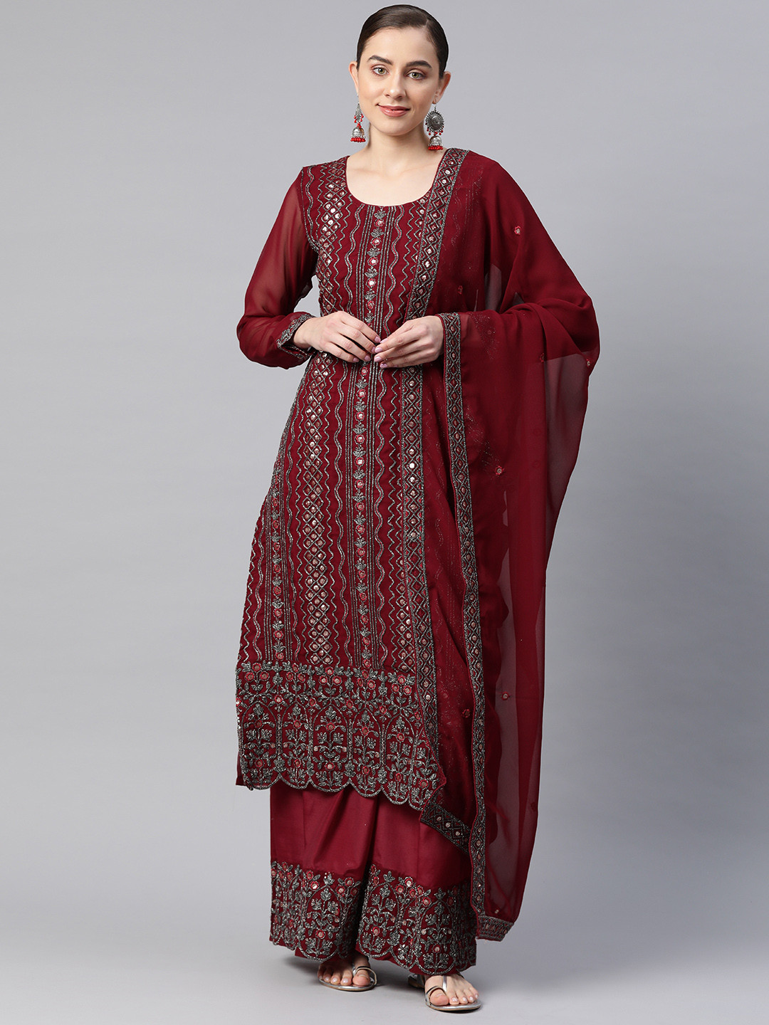 

Readiprint Fashions Embroidered Semi-Stitched Dress Material, Maroon