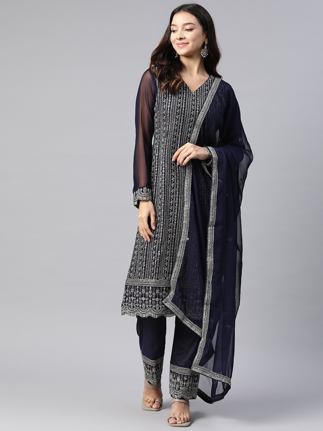 

Readiprint Fashions Embroidered Semi-Stitched Dress Material, Blue