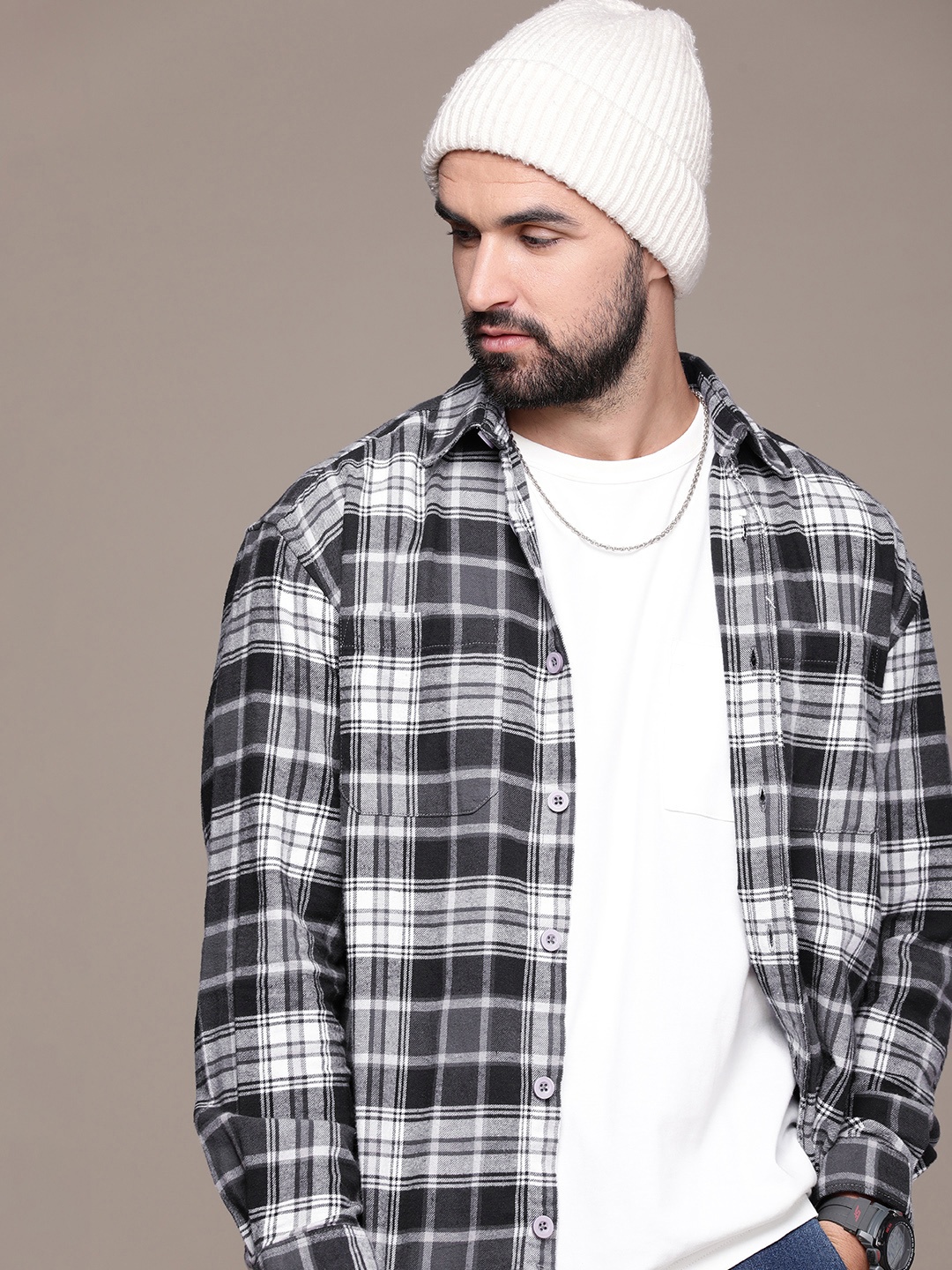 

The Roadster Lifestyle Co. Relaxed Tartan Checked Pure Cotton Shirt, Charcoal