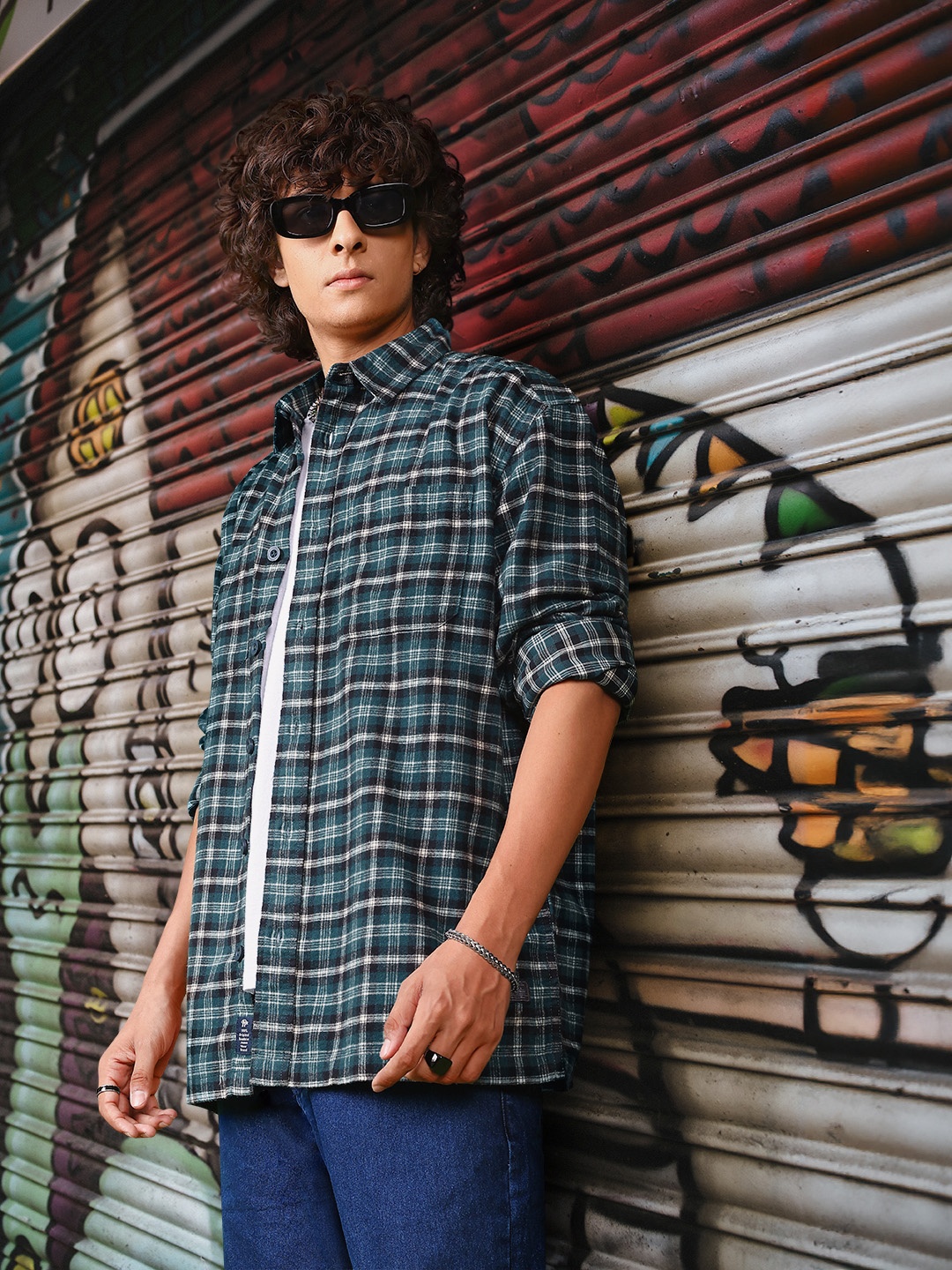 

The Roadster Lifestyle Co. Relaxed Fit Tartan Checks Pure Cotton Shirt, Teal