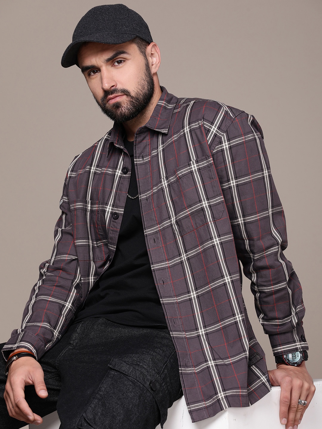 

The Roadster Lifestyle Co. Relaxed Tartan Checked Pure Cotton Shirt, Grey