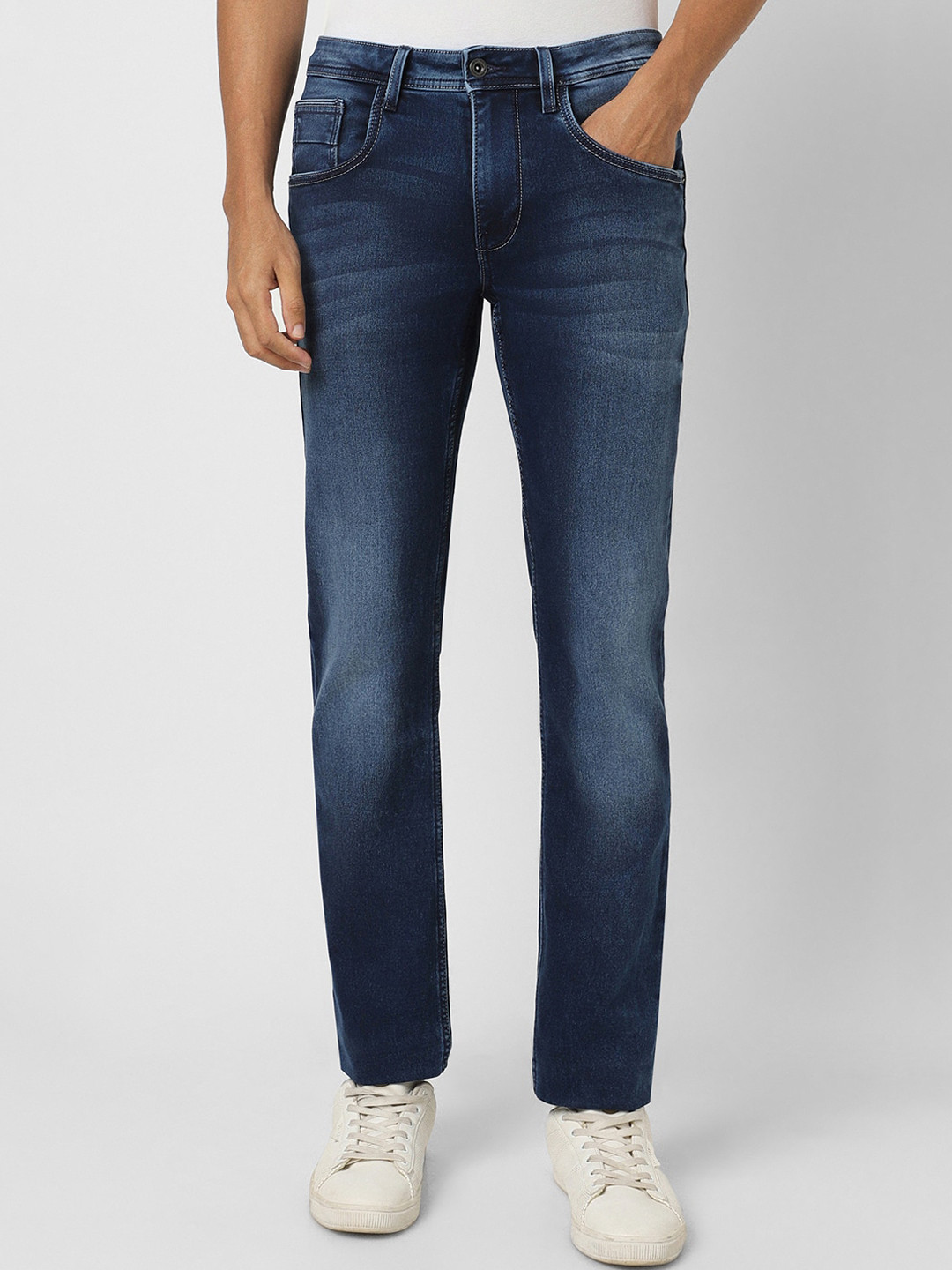

VAN HEUSEN DENIM LABS Men Slim Fit Clean Look Heavy Fade Stretchable Jeans, Blue
