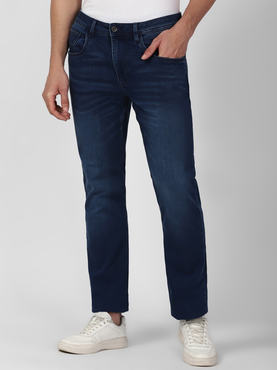 

VAN HEUSEN DENIM LABS Men Mid Rise Clean Look Light Fade Stretchable Jeans, Navy blue