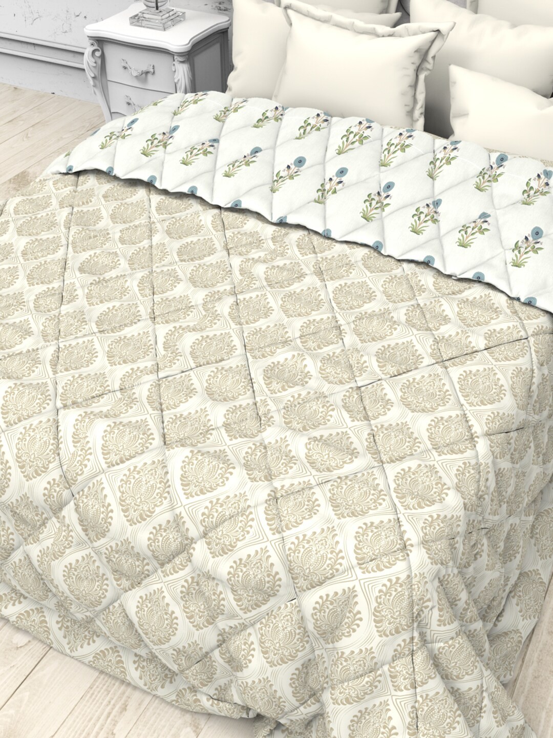 

THE WHITE MOSS Yellow Printed Reversible Microfiber AC Room Double Bed Comforter