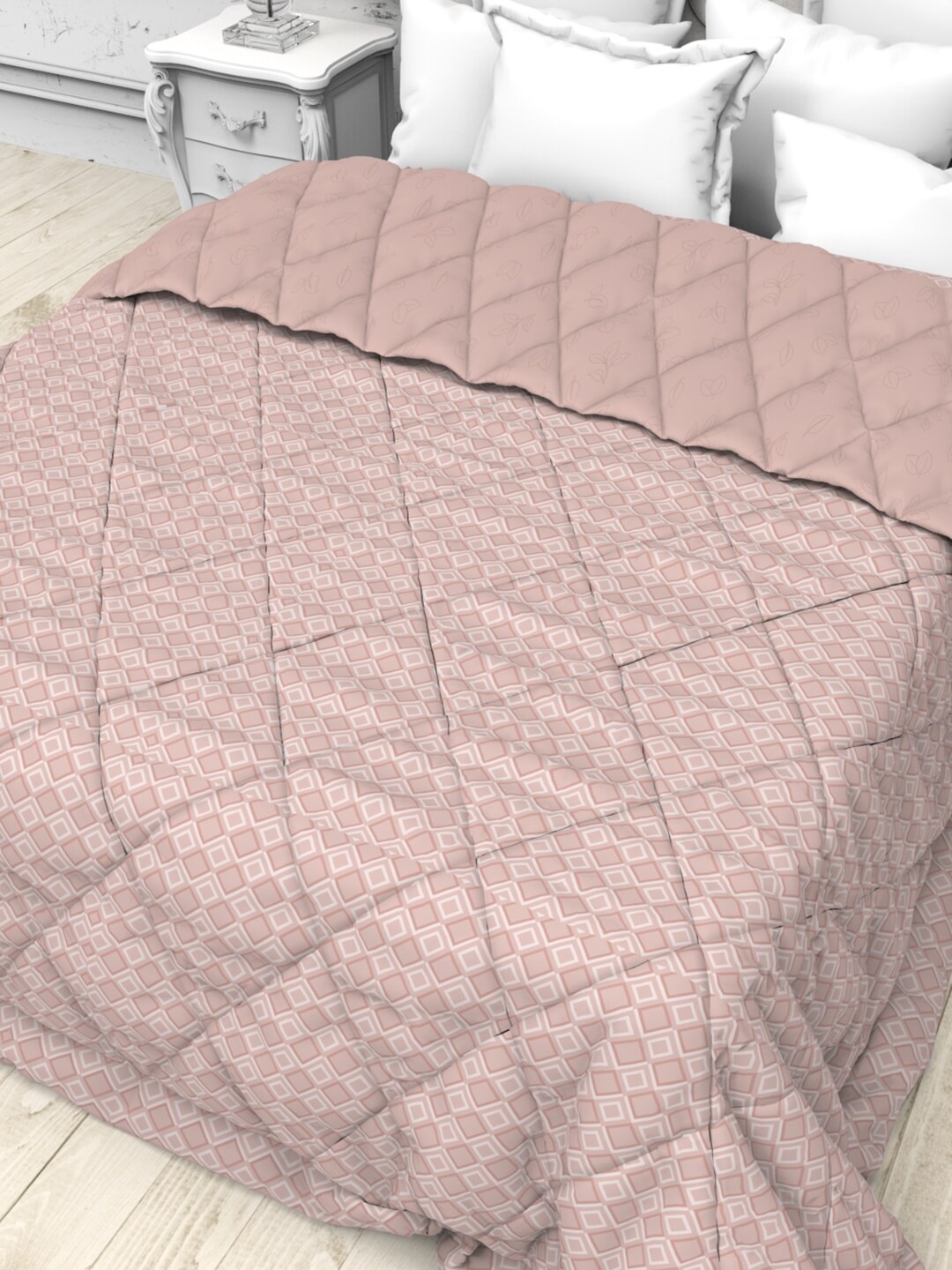 THE WHITE MOSS Cream-Coloured Geometric Microfiber Reversible AC Room Double Bed Comforter