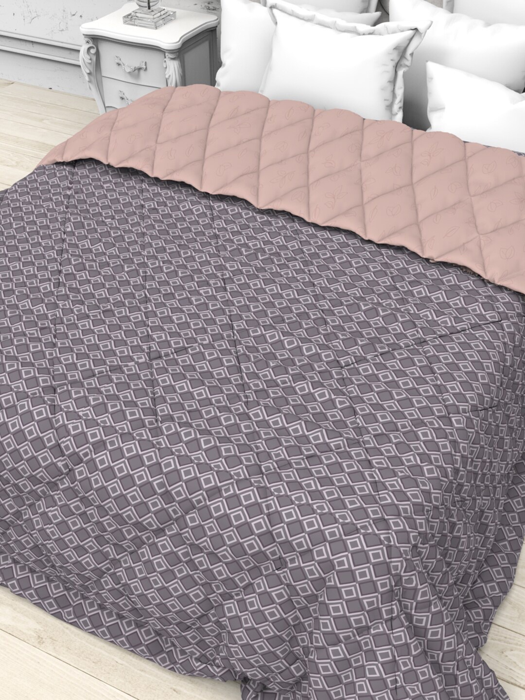

THE WHITE MOSS Grey Printed Microfiber AC Room Reversible Double Bed Comforter