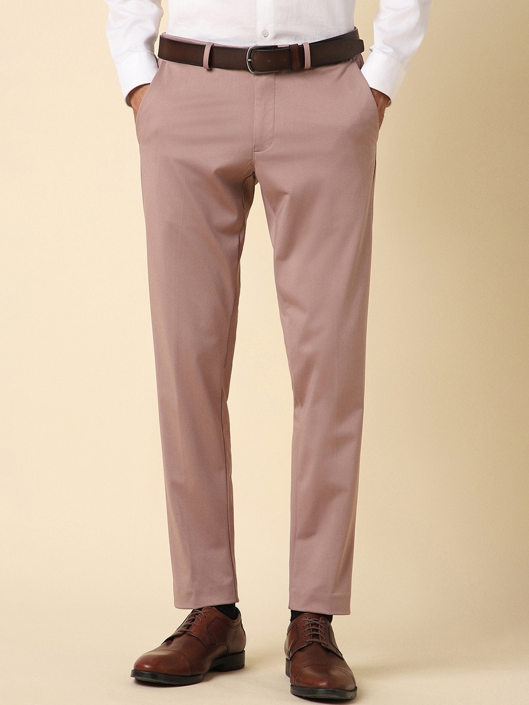 

Allen Solly Men Slim Fit Mid Rise Formal Trousers, Pink
