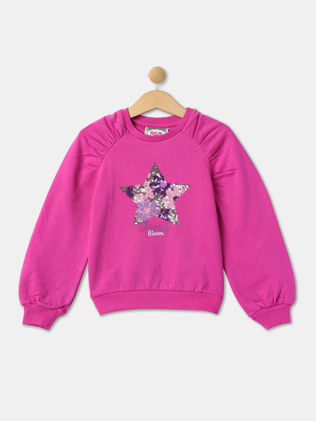 

R&B Girls Embellished Sequined Cotton Pullover, Pink