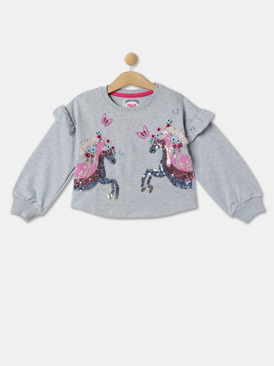 

R&B Girls Embellished Cotton Sweatshirt, Grey