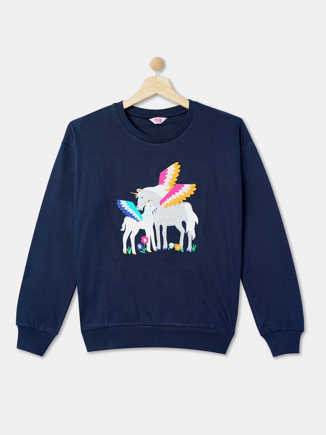 

R&B Girls Printed Round Neck Cotton Sweatshirt, Navy blue