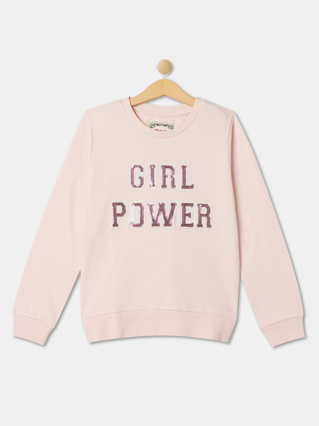 

R&B Girls Typography Embellished Sequined Cotton Pullover, Pink