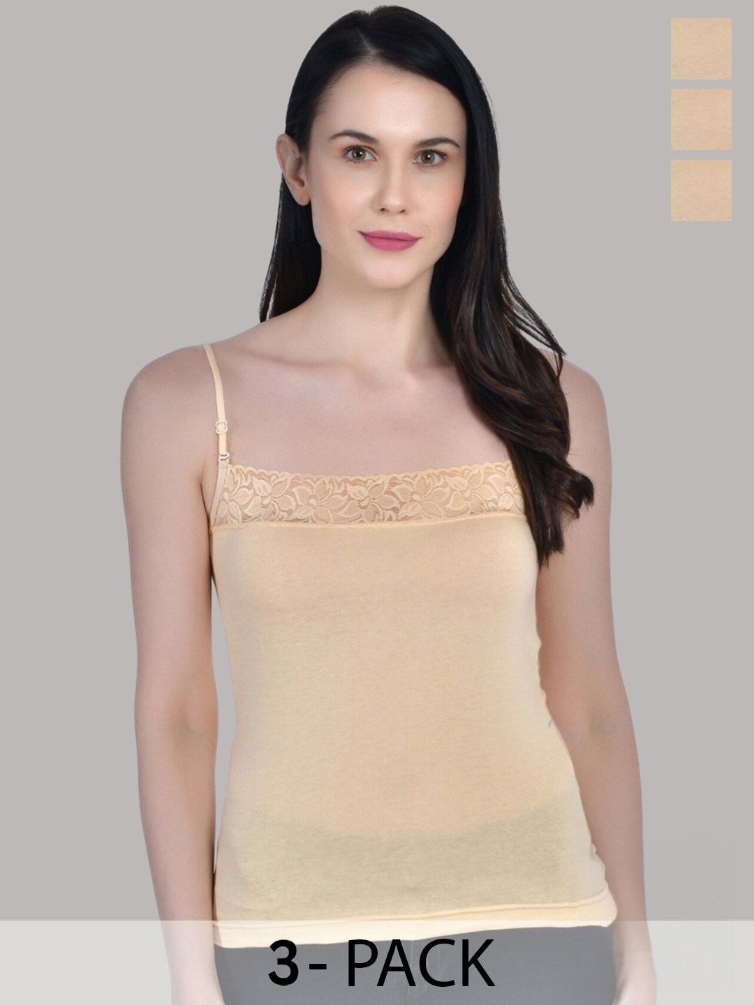 

Aimly Pack Of 3 Cotton Camisole, Beige