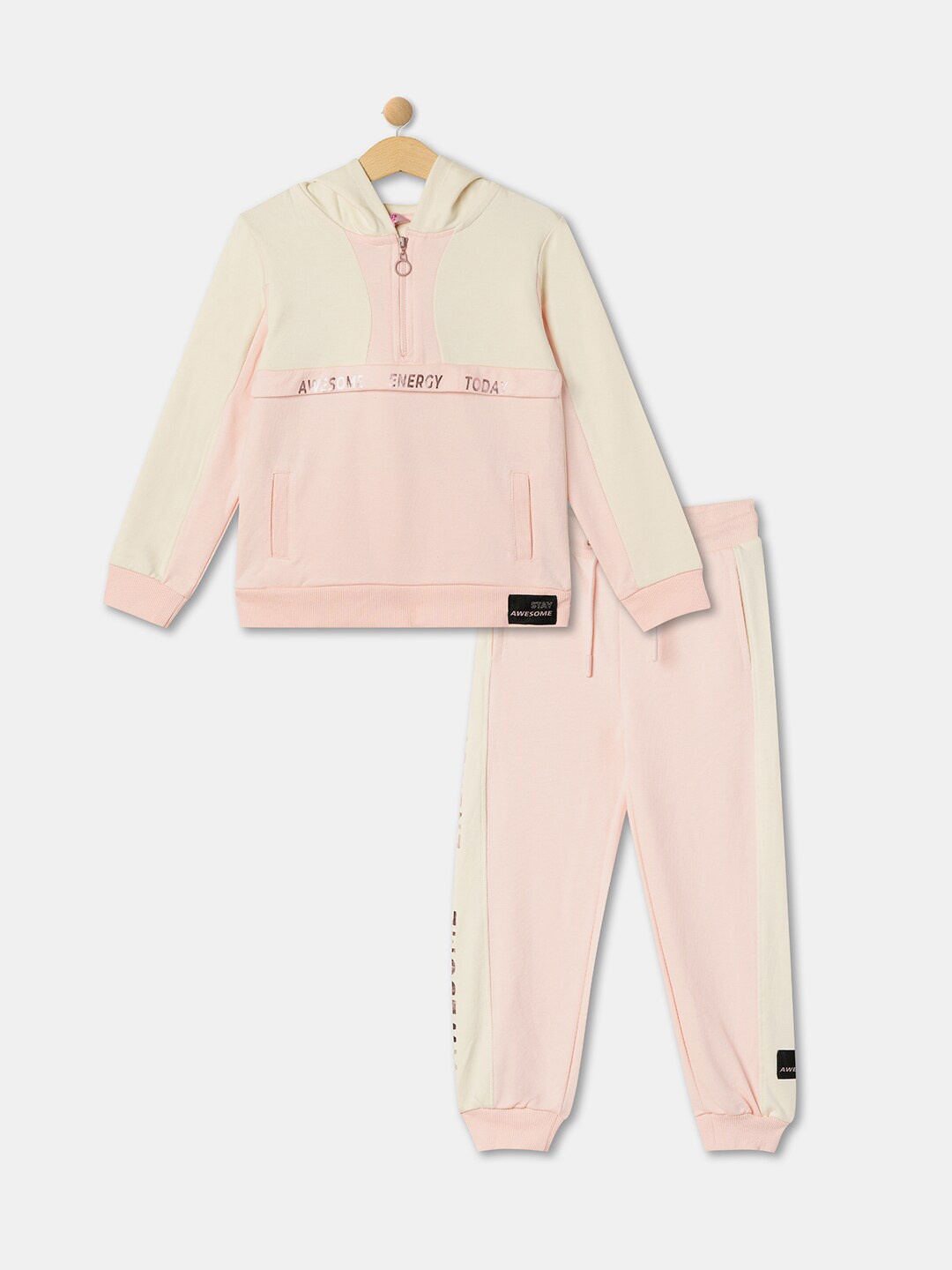 

R&B Girls Colourblocked Pure Cotton Sweatshirt & Joggers, Pink