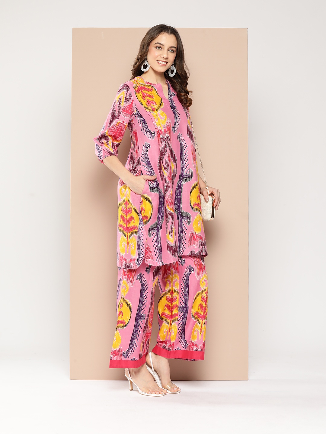 

HERE&NOW Women Printed Regular Pure Cotton Kurta with Palazzos, Pink