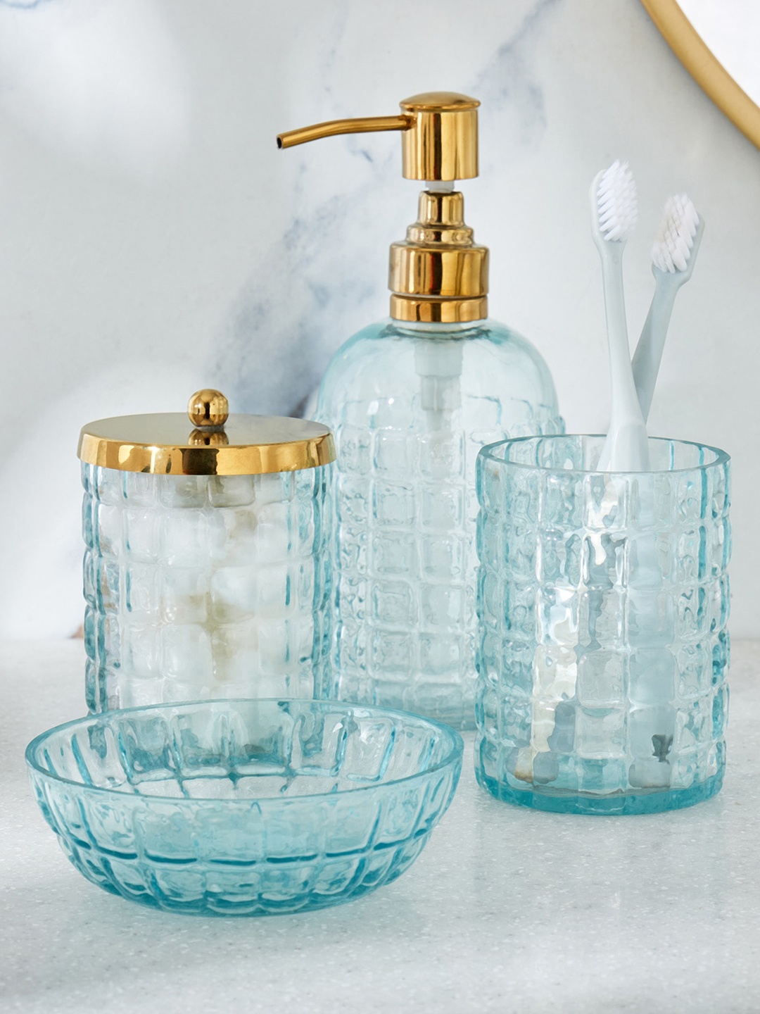 

Home Centre Colour Refresh Essence Blue Textured Glass Tooth Brush Holder
