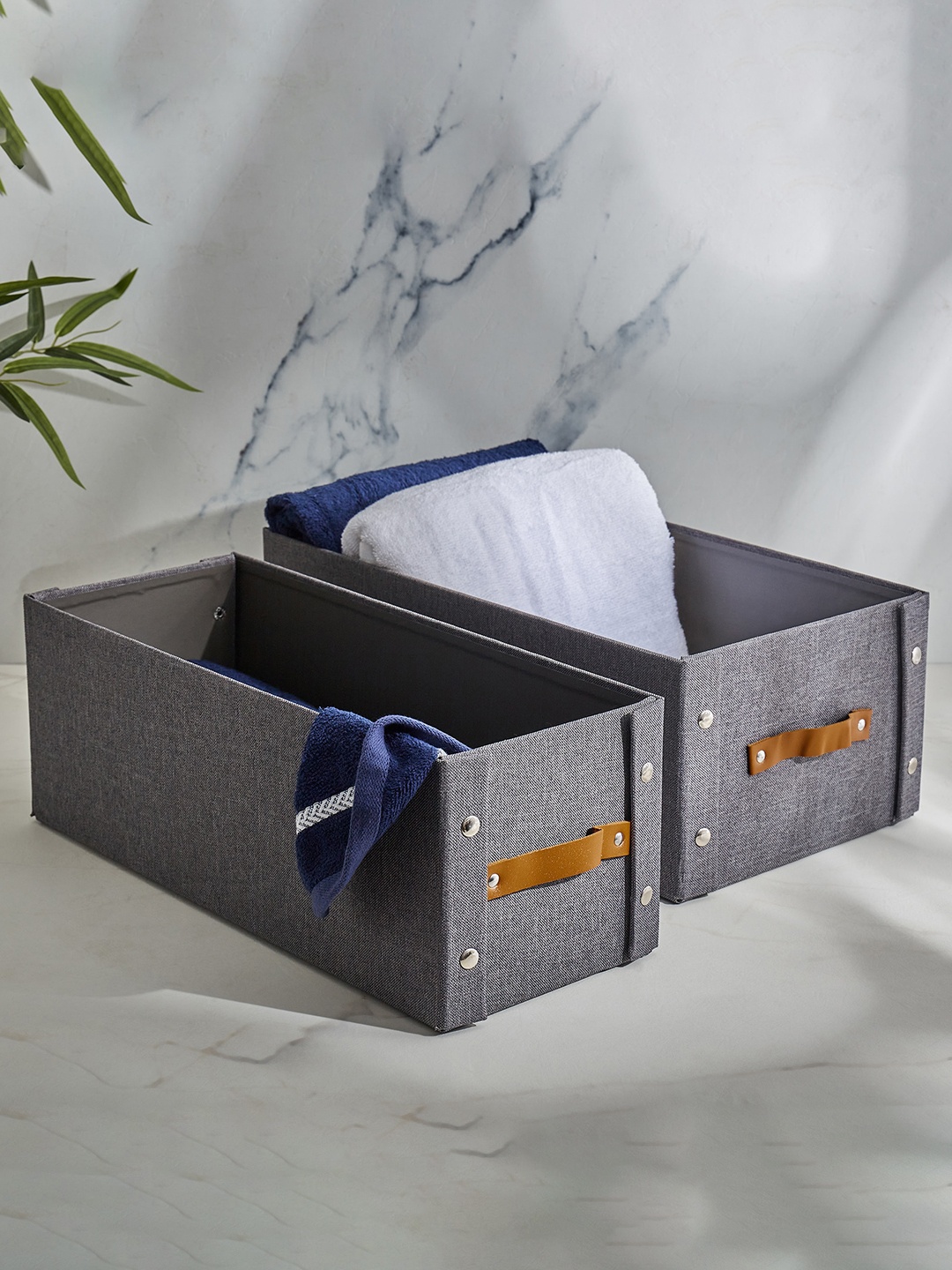 

Home Centre Regan Farmlyn 2 Pieces Fabric Collapsible Storage Bins, Grey