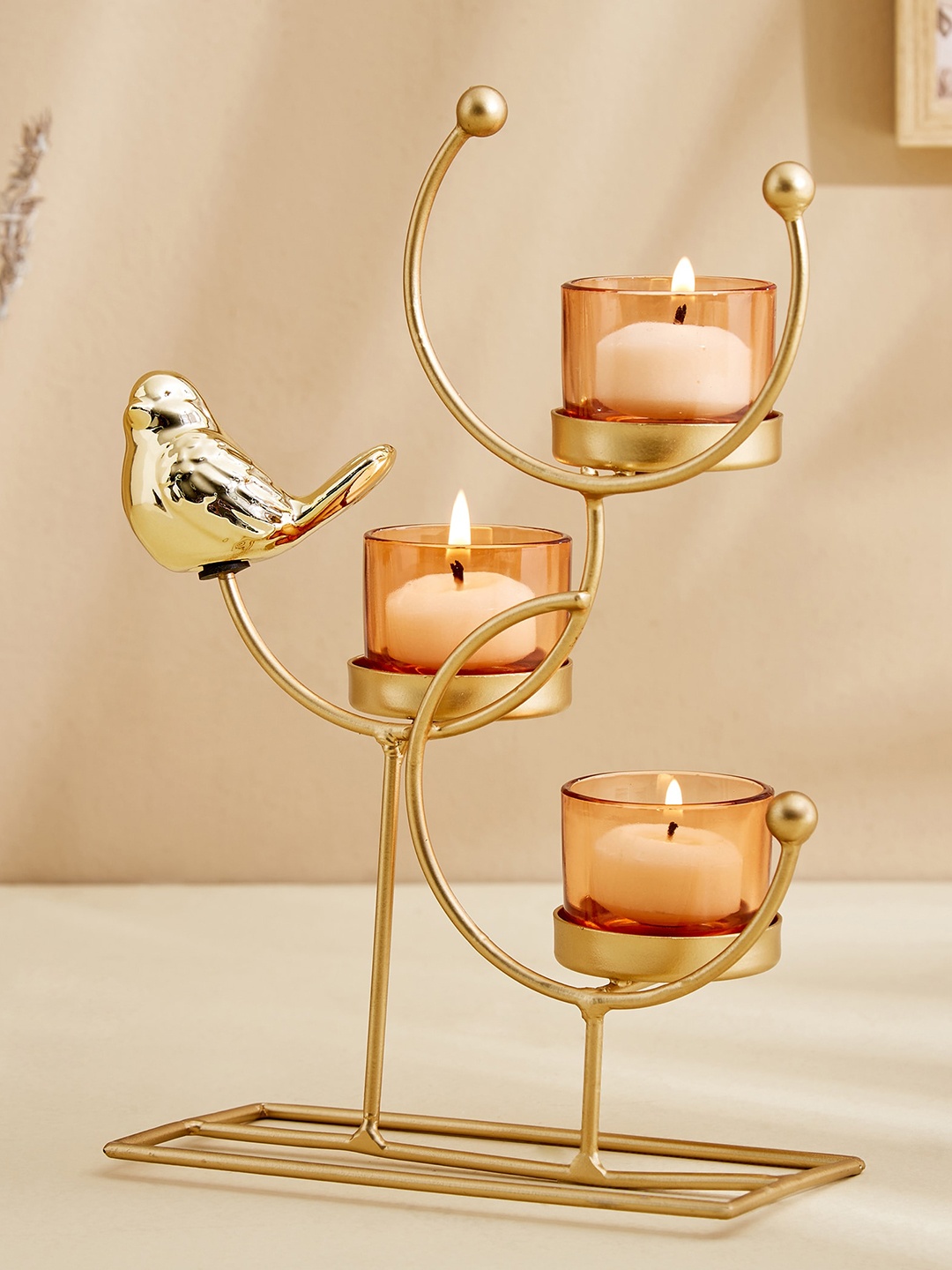 

Home Centre Wables Olympia Gold Toned & Brown Glass Votive Candle Holder