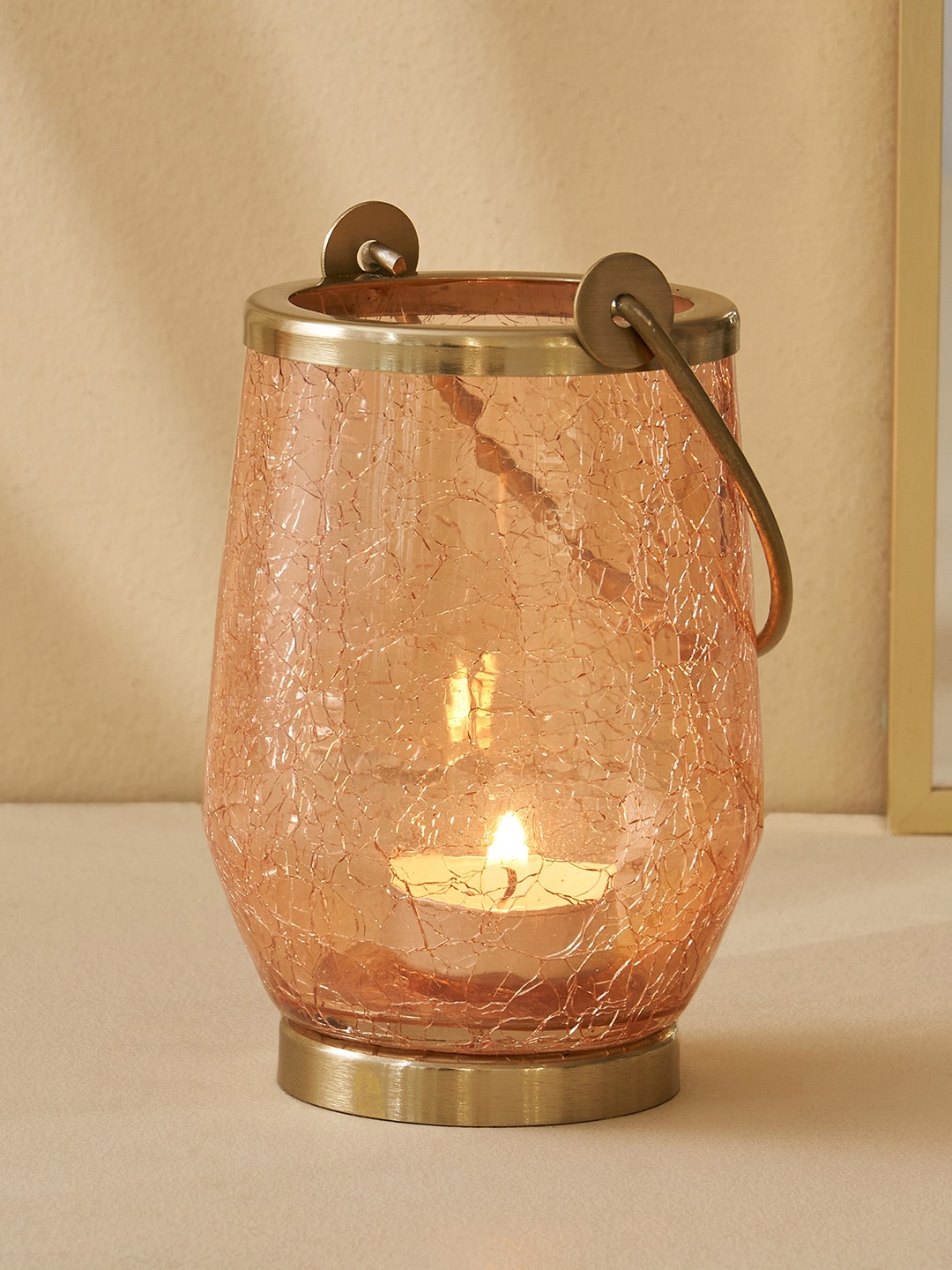 

Home Centre Brian Macia Peach-Coloured Glass Hanging Lantern Candle Holder