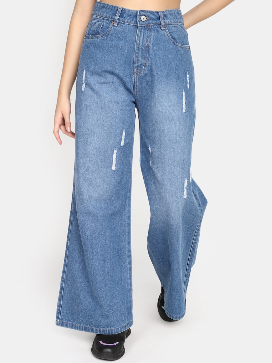

V-Mart Women High-Rise Light Fade Wide Leg Cotton Jeans, Blue