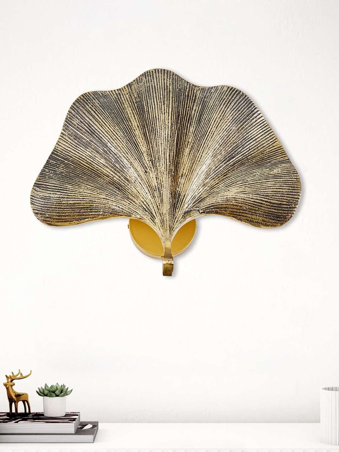 

Home Centre Gold-Toned Panorama Metal Gynko Leaf Wall Decor with Light