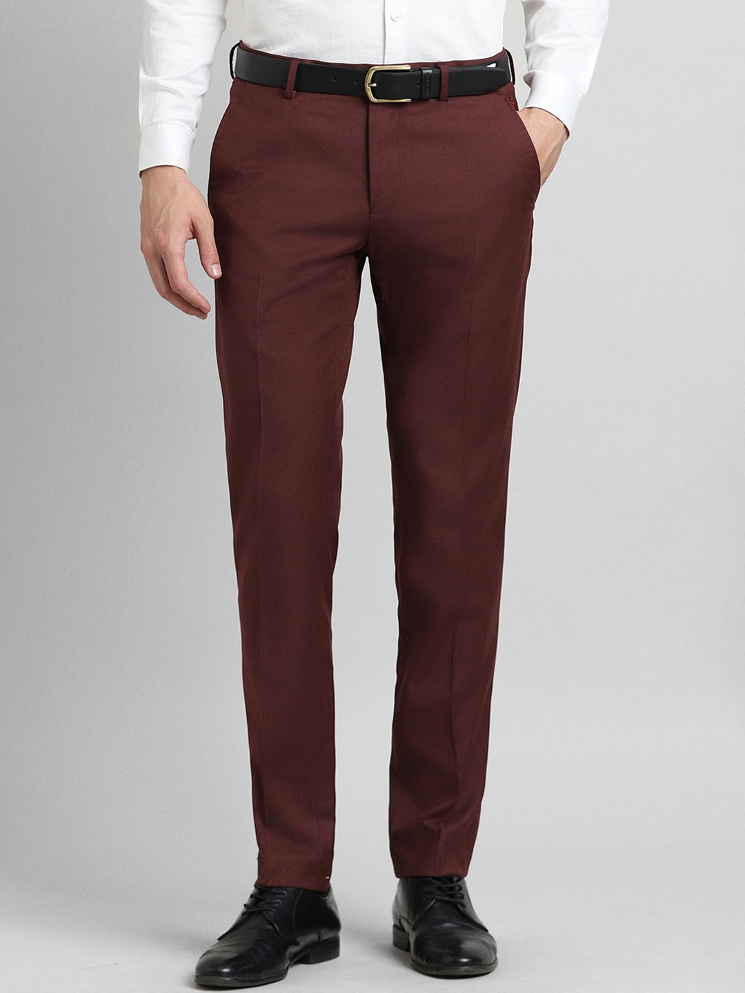 

SIMON CARTER LONDON Men Slim Fit Formal Trousers, Maroon