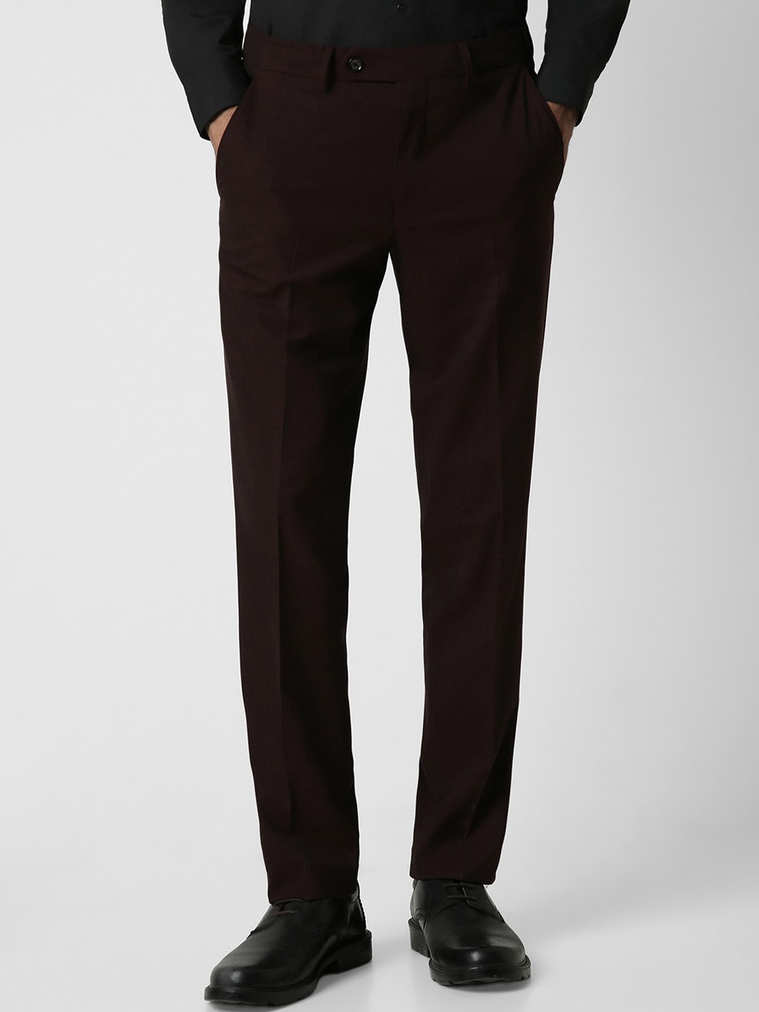 

Van Heusen Men Slim Fit Mid Rise Formal Trousers, Maroon