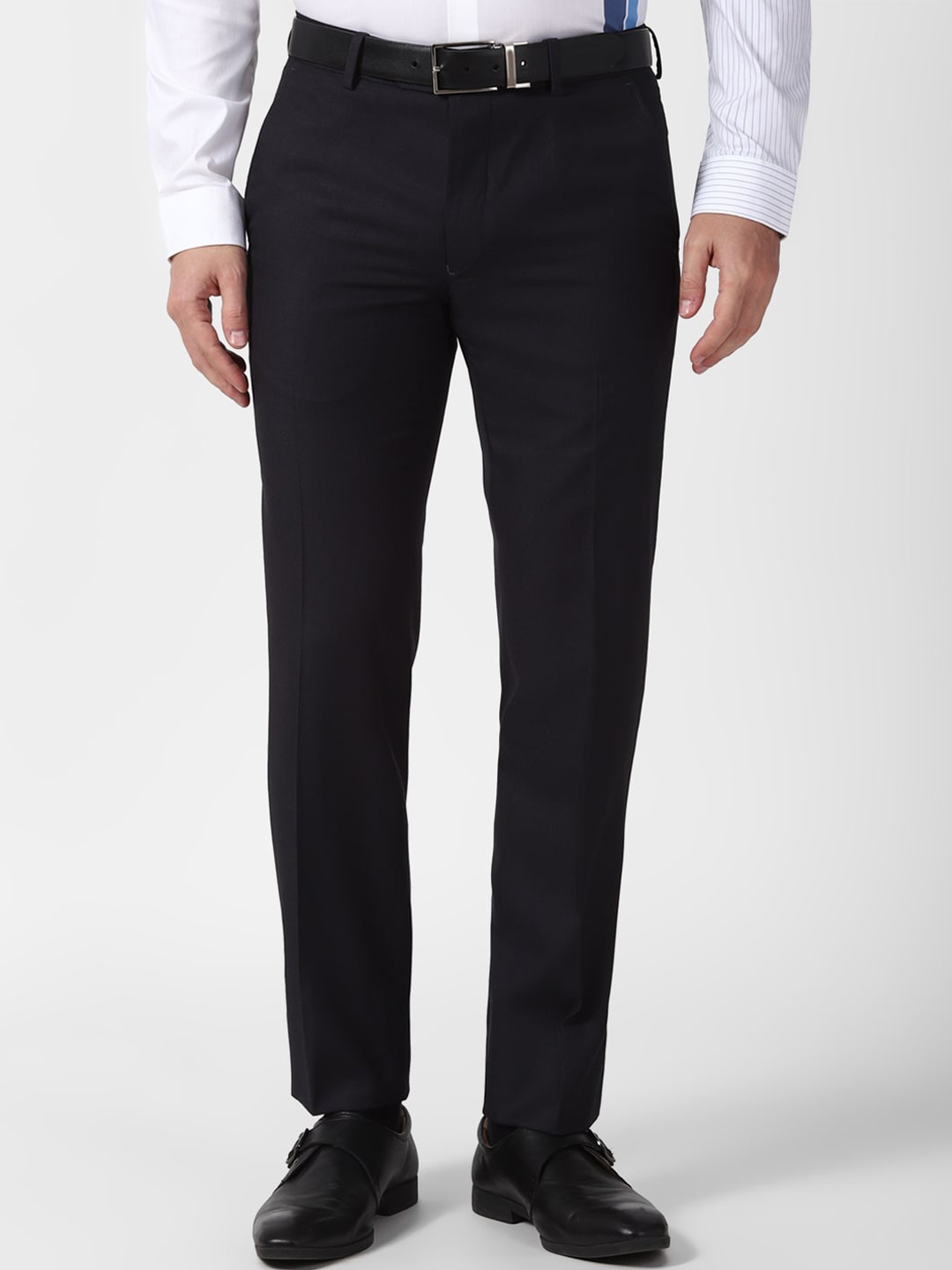 

Van Heusen Men Slim Fit Mid Rise Formal Trousers, Black