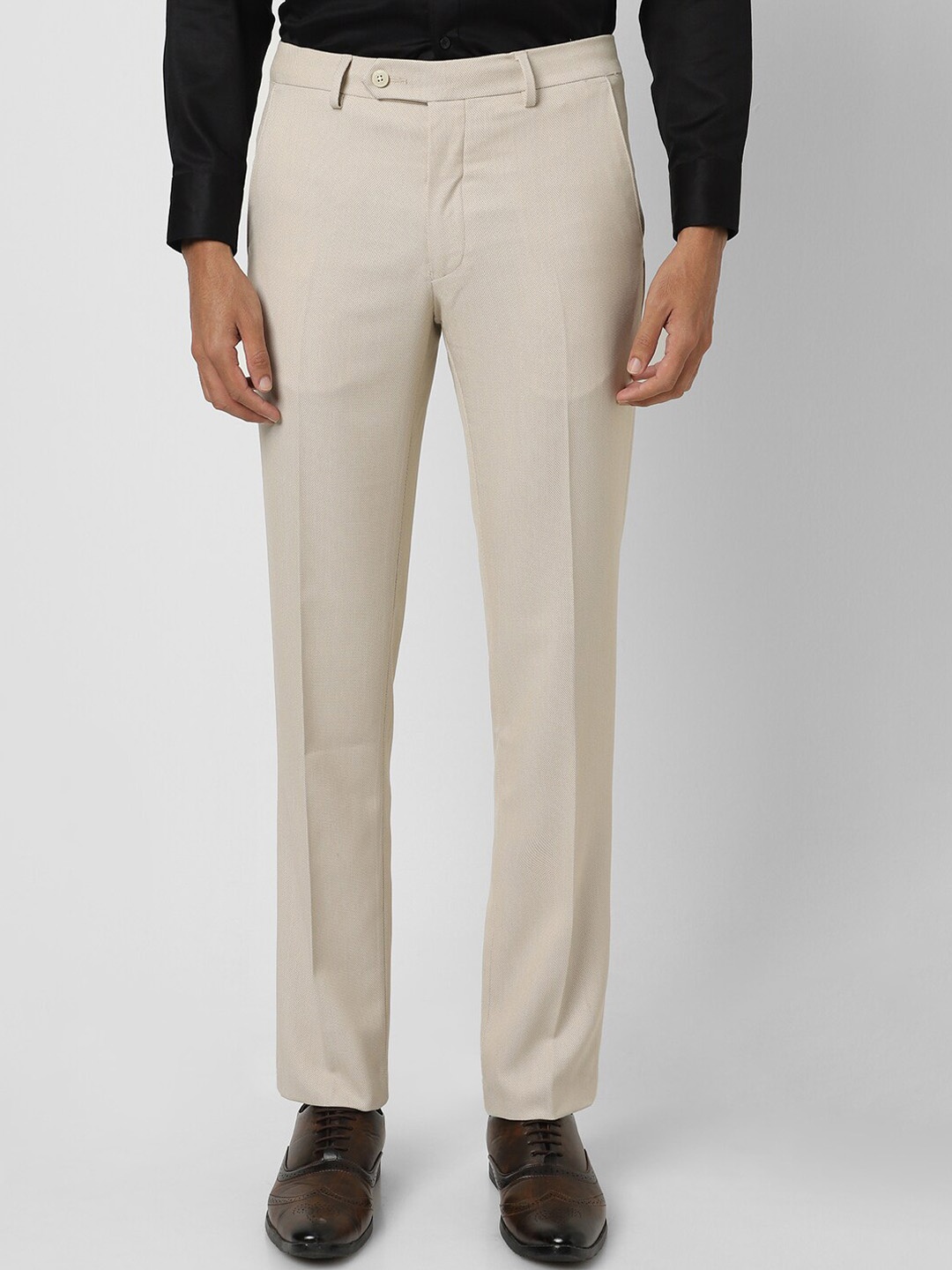 

Van Heusen Men Mid Rise Slim Fit Formal Trousers, Beige