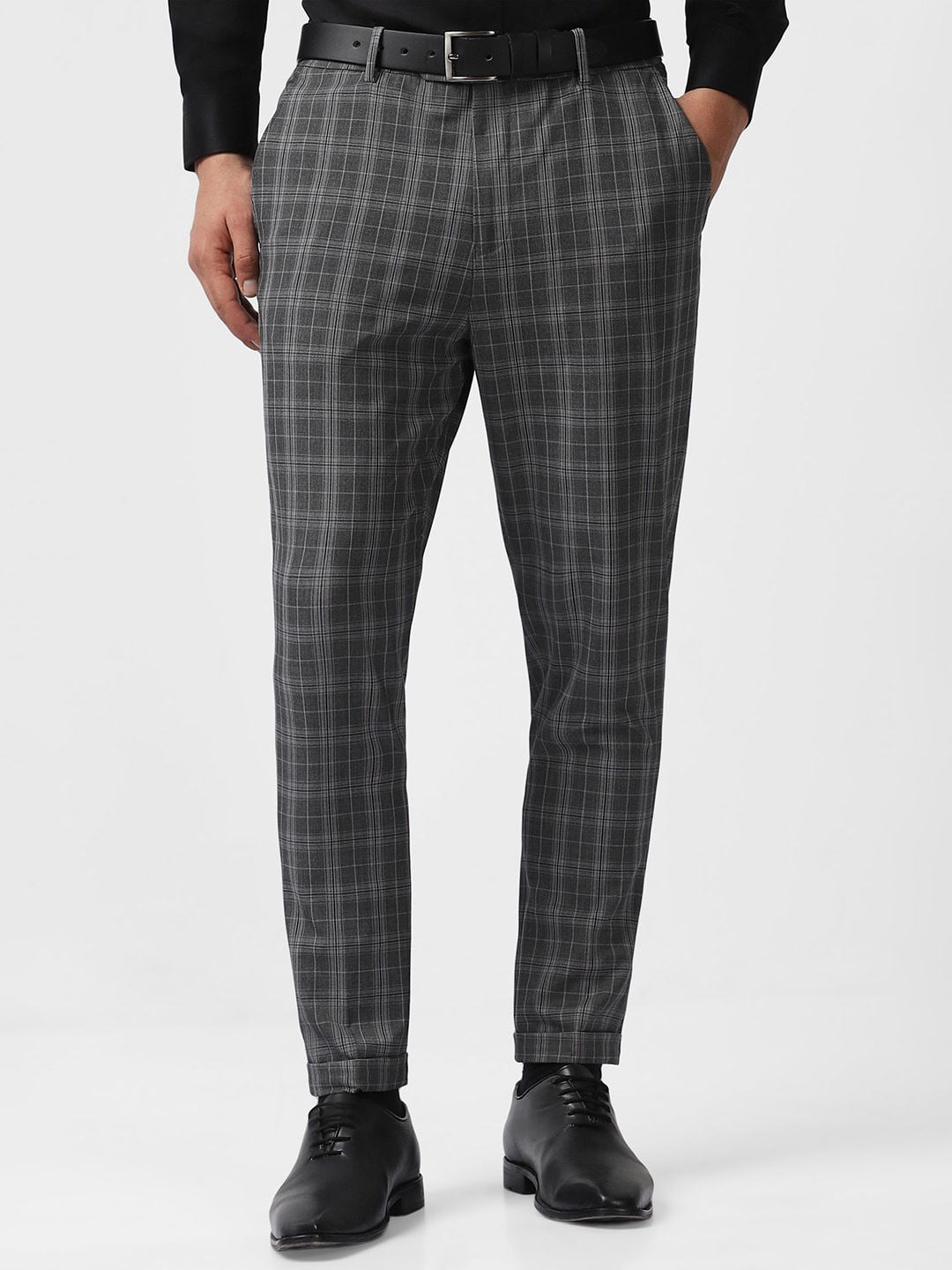 

Van Heusen Men Checked Mid Rise Formal Trousers, Grey