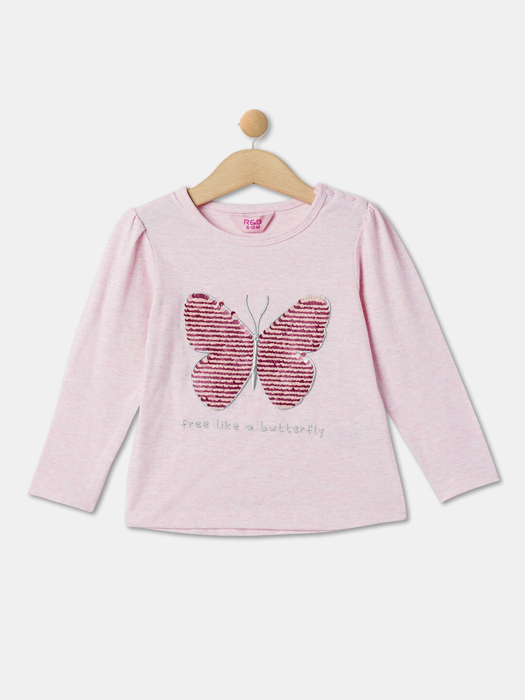 

R&B Infant Girls Embellished Cotton T-shirt, Pink