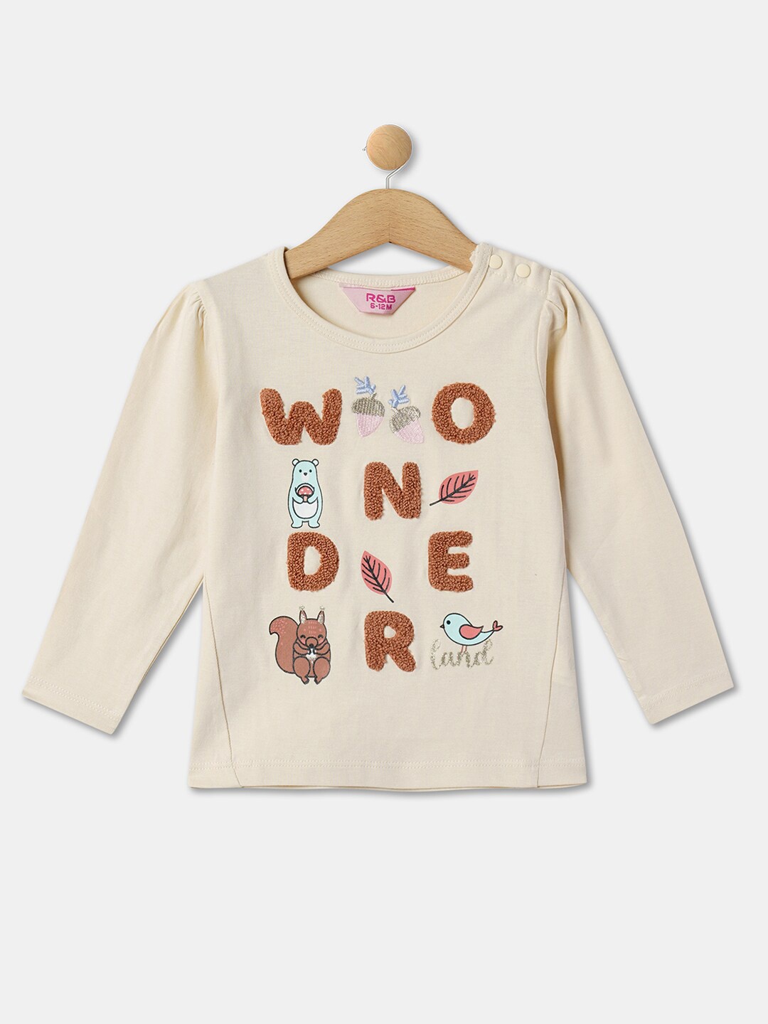 

R&B Infant Girls Conversational Printed Cotton T-shirt, Beige