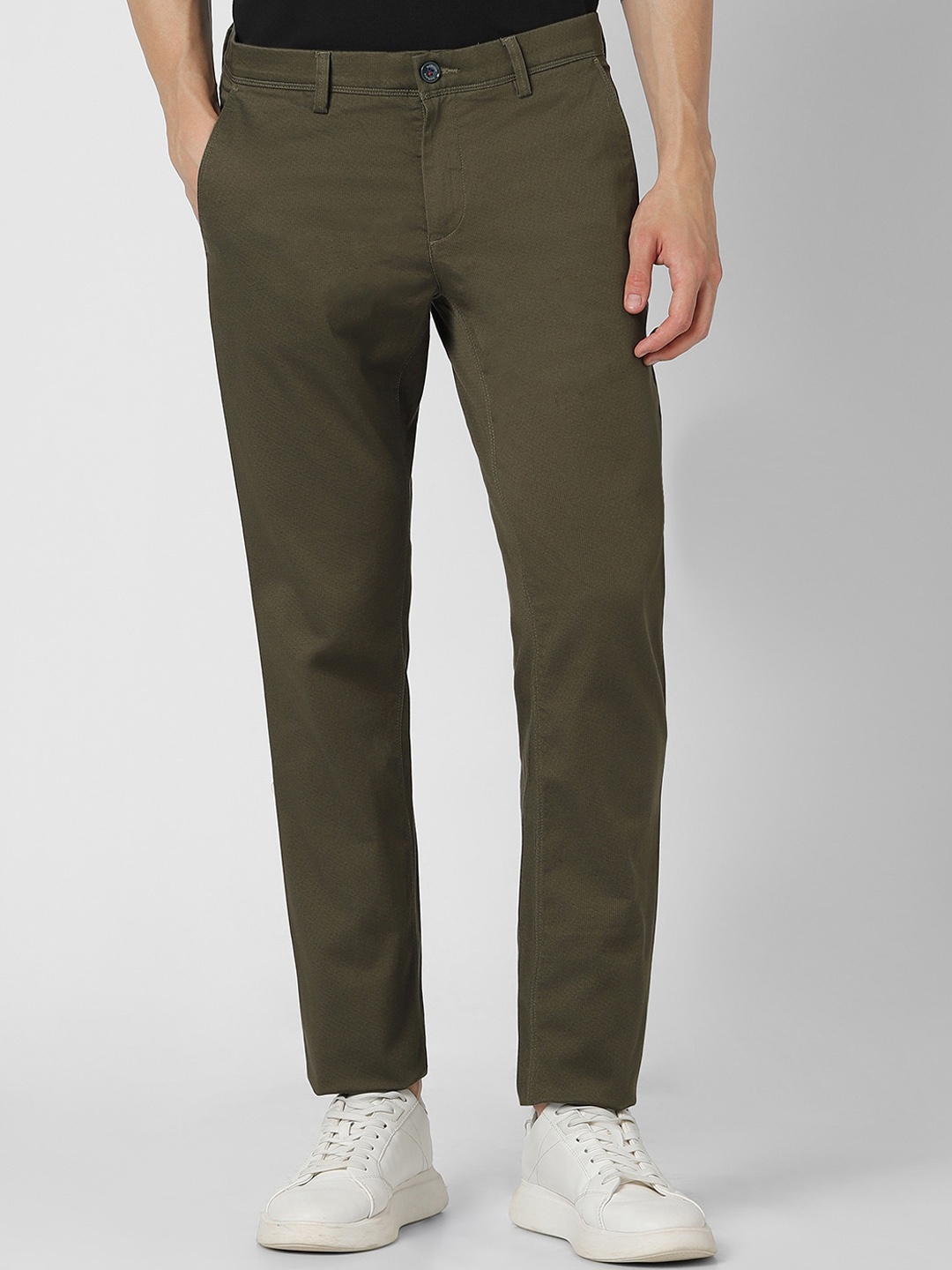 

Van Heusen Sport Men Mid Rise Slim Fit Plain Cotton Chinos, Olive