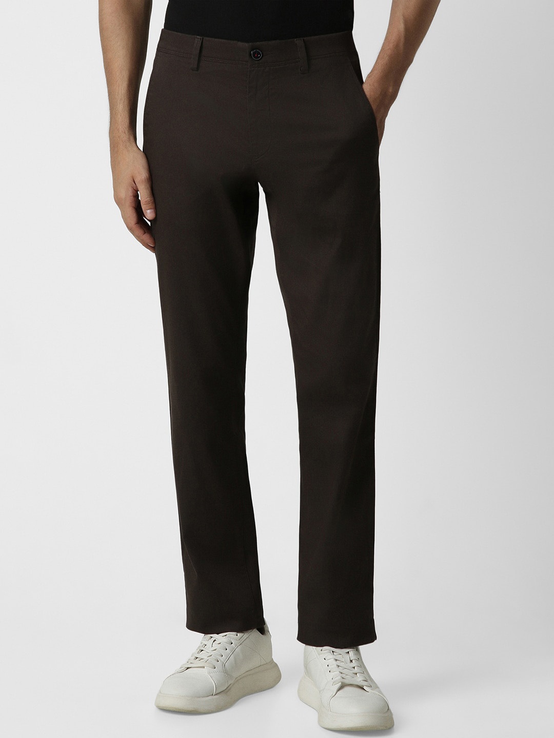 

Van Heusen Sport Men Mid Rise Slim Fit Plain Cotton Chinos Trousers, Brown