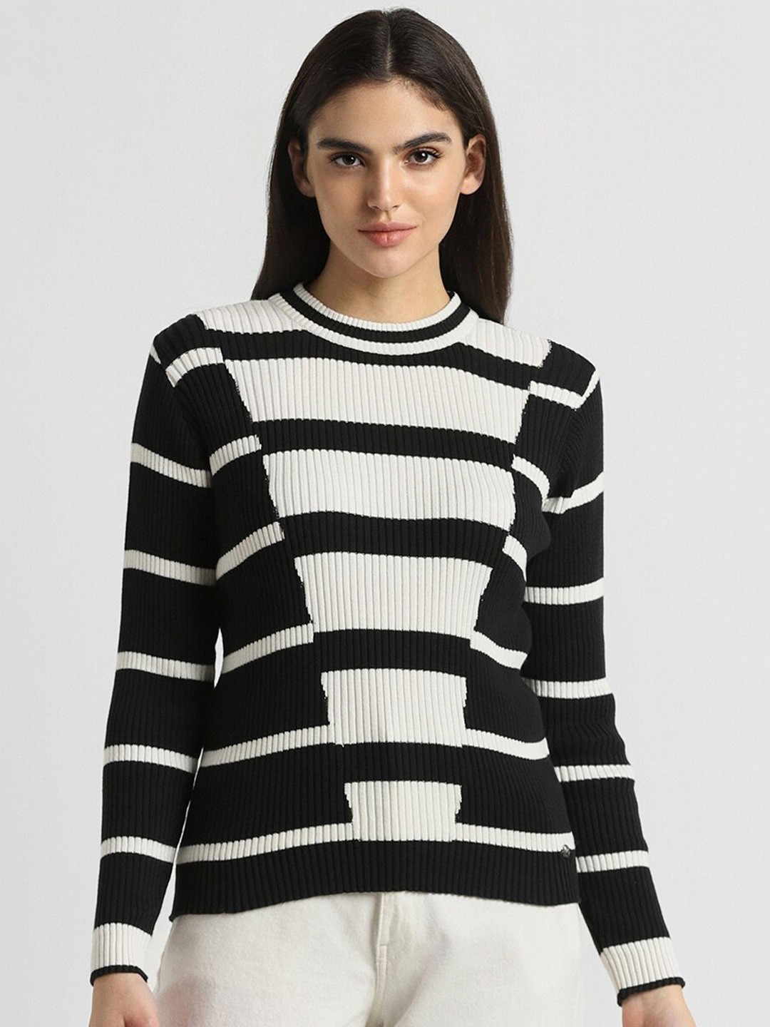 

Allen Solly Woman Monochrome Striped Long Sleeves Top, Black