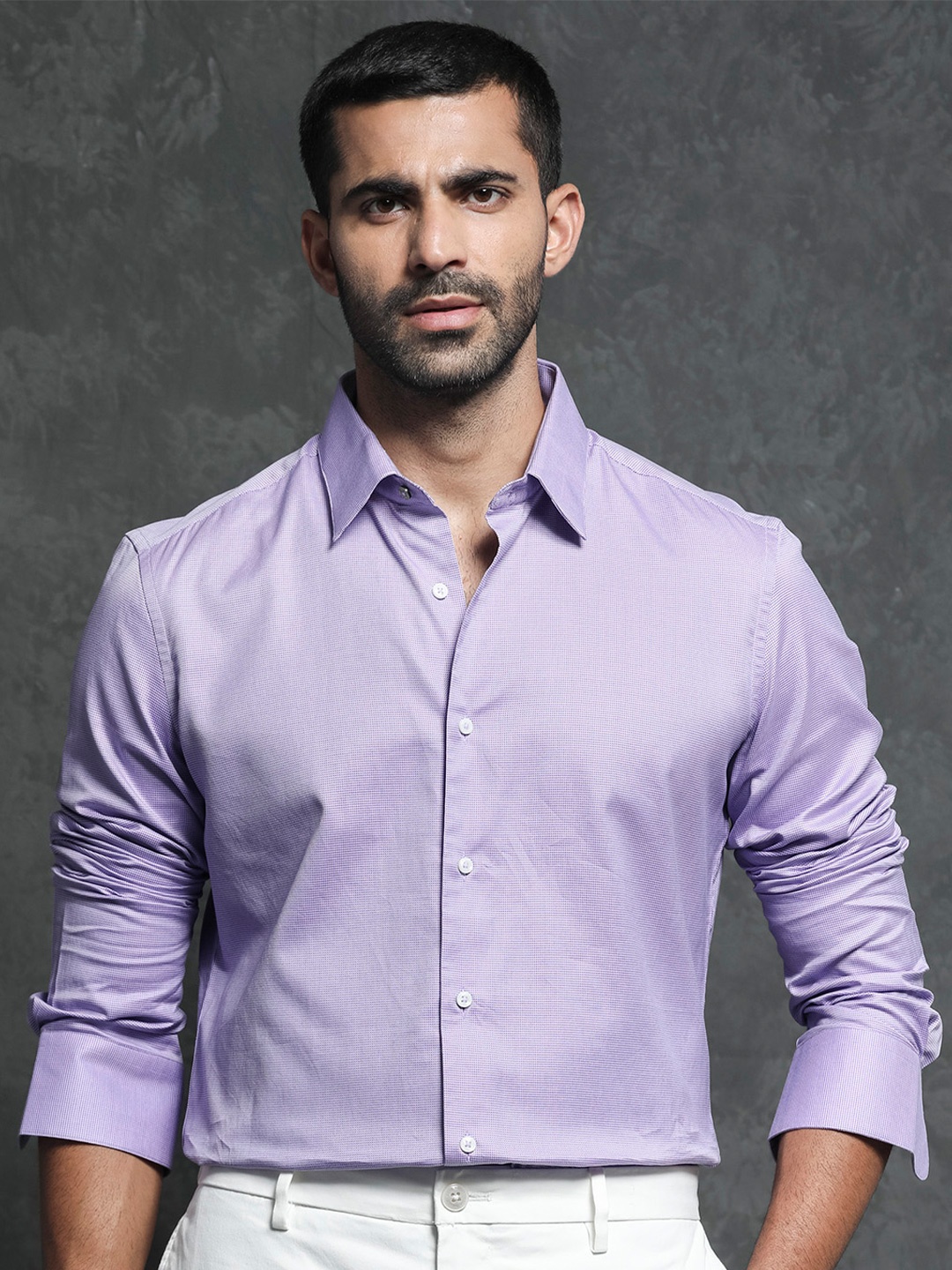 

RARE RABBIT Men Constell Slim Fit Printed Opaque Cotton Shirt, Purple