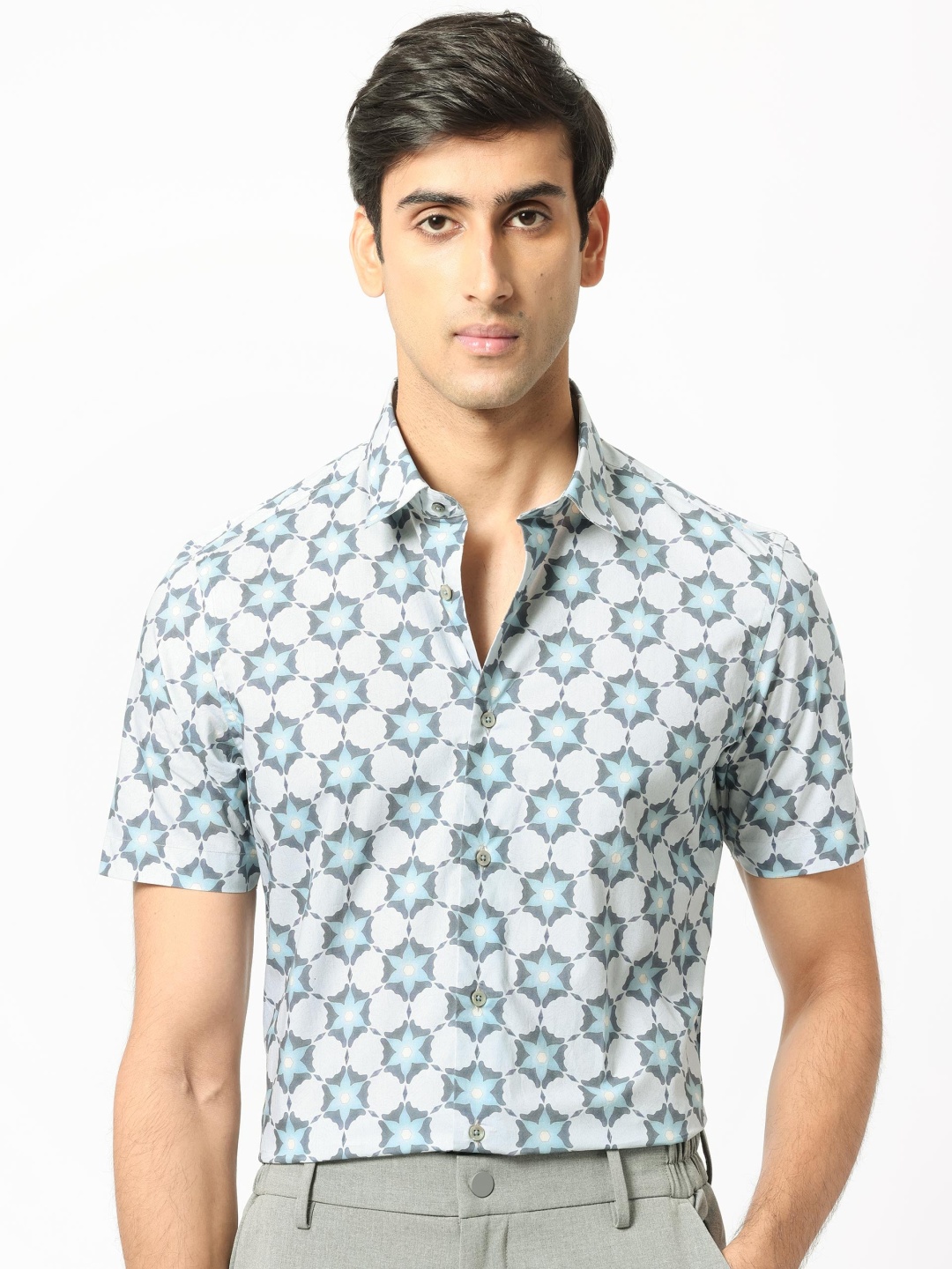 

RARE RABBIT Men Flaret Slim Fit Abstract Printed Cotton Shirt, Grey