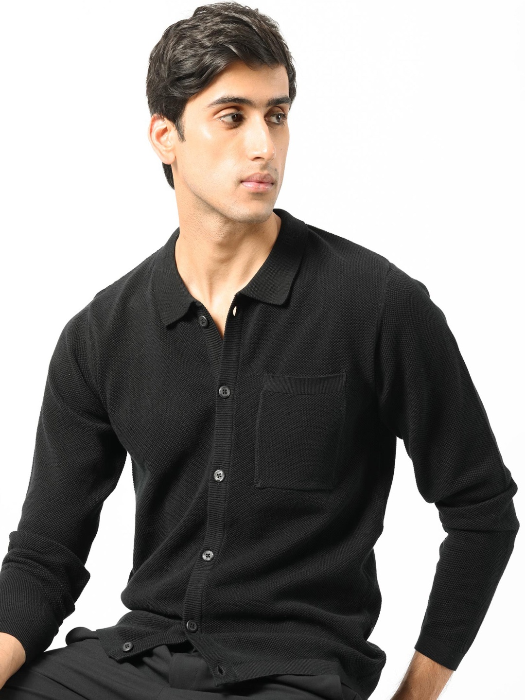 

RARE RABBIT Men Boise Textured Spread Collar Slim Fit Shirt, Black