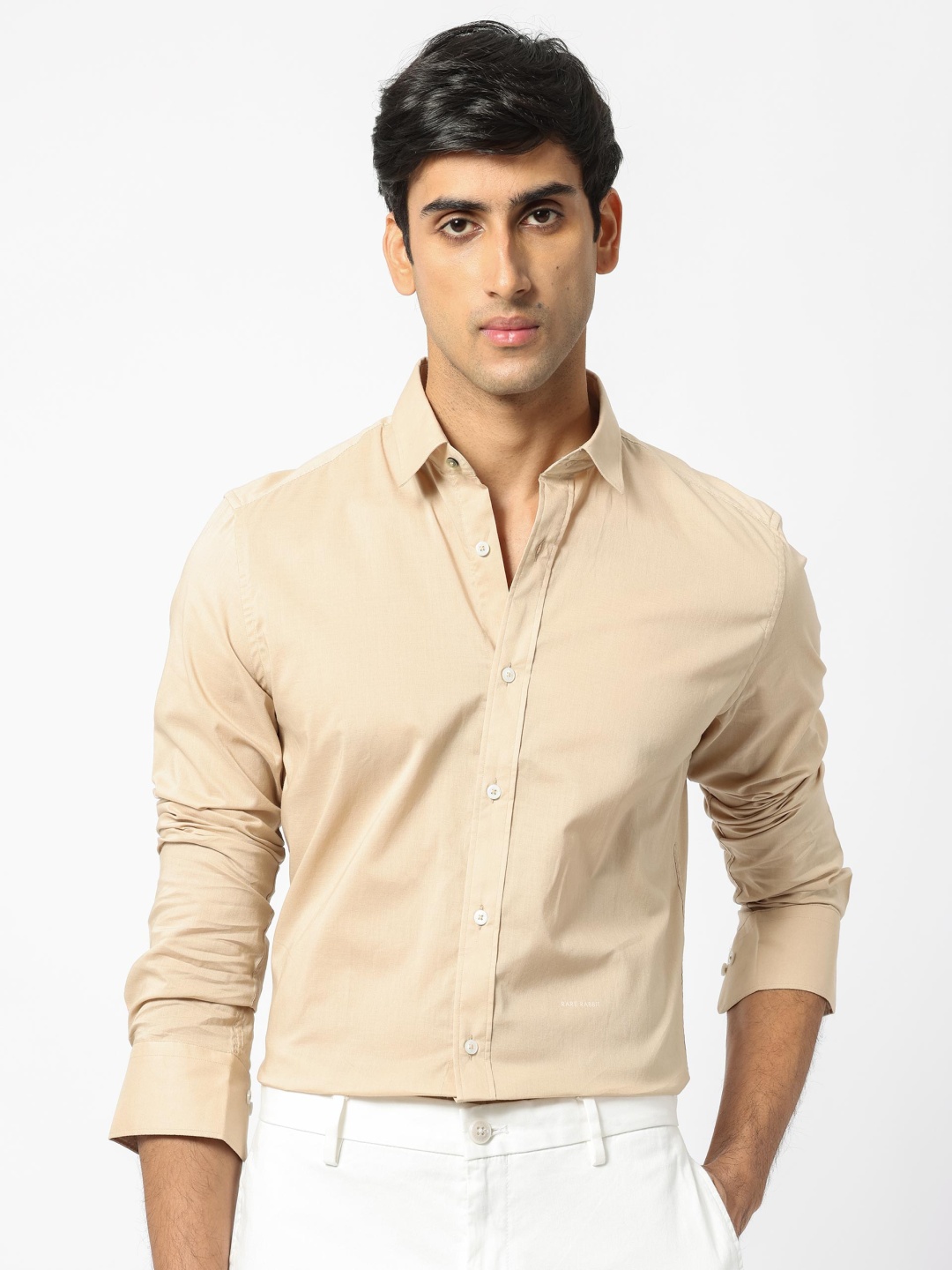 

RARE RABBIT Men Flees Slim Fit Cotton Shirt, Beige