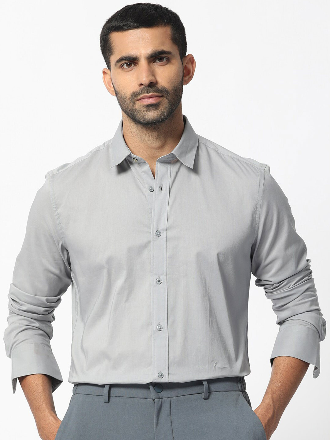 

RARE RABBIT Men Flees Slim Fit Opaque Cotton Shirt, Grey