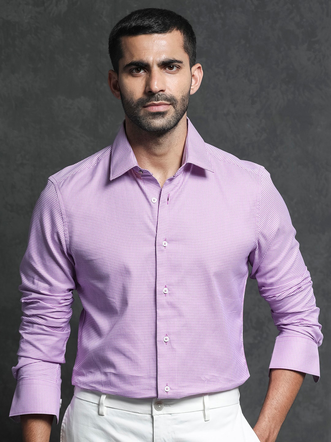 

RARE RABBIT Men Genium Slim Fit Checked Cotton Shirt, Pink