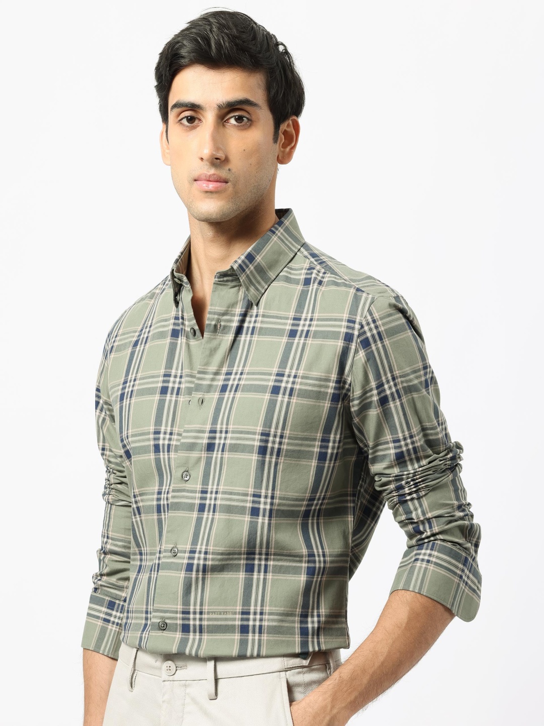 

RARE RABBIT Men Torrey Slim Fit Tartan Checked Cotton Shirt, Olive