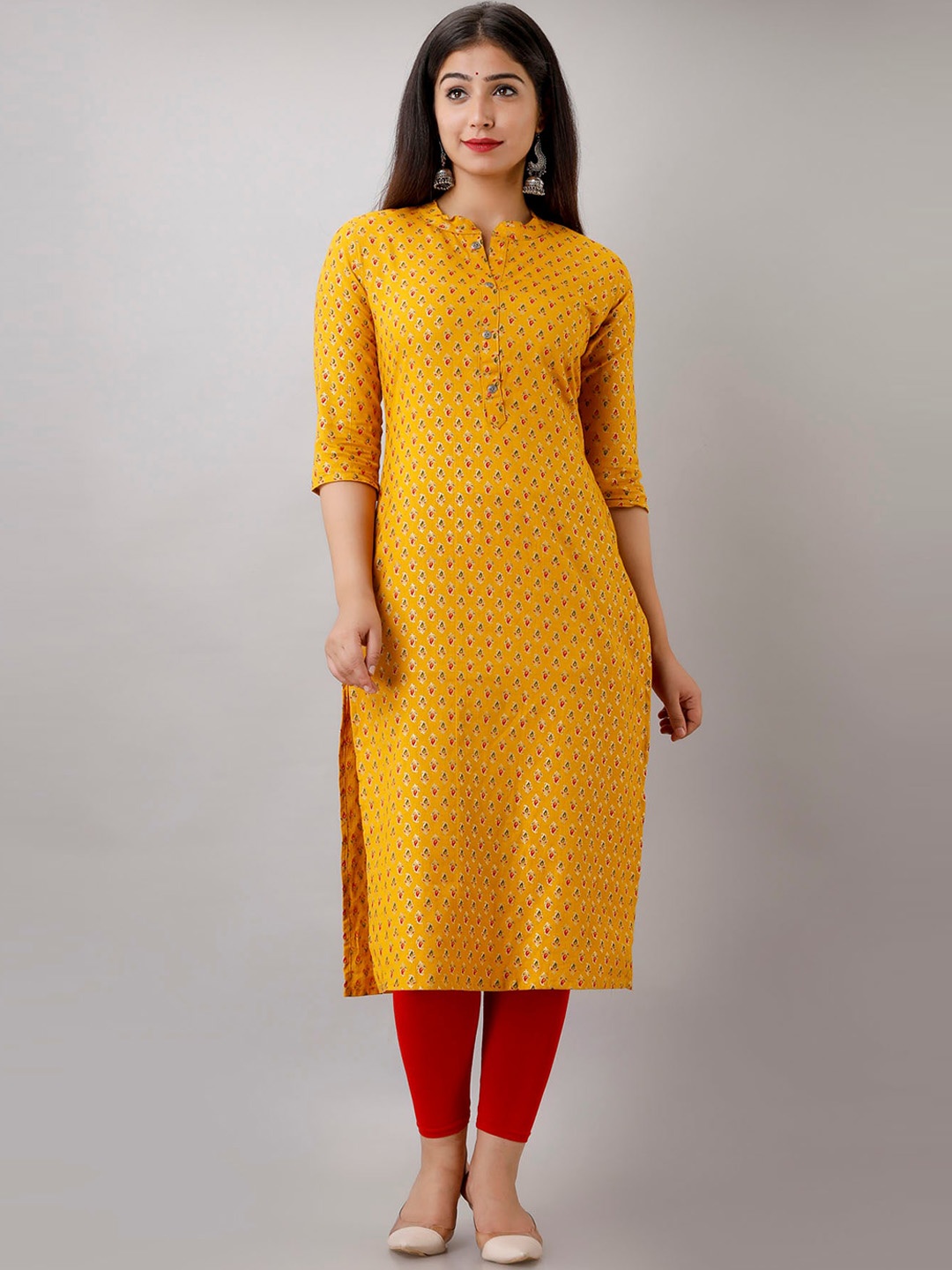 

Henal Ethnic Motifs Printed Mandarin Collar Cotton Kurta, Mustard