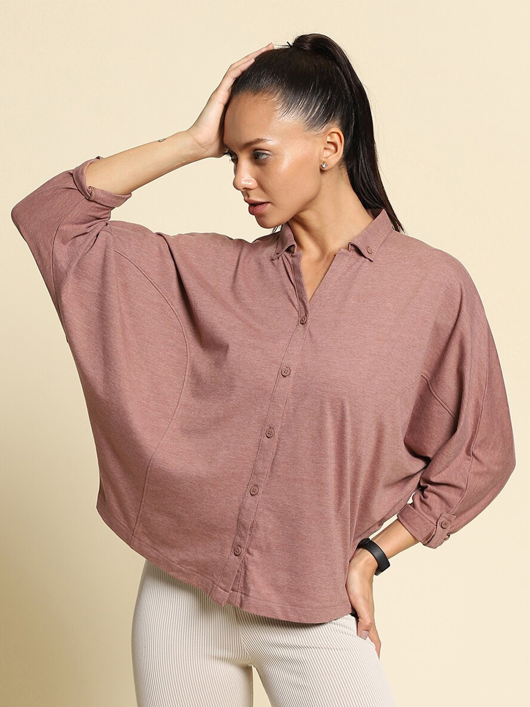 

Van Heusen Button-Down Collar Kimono Casual Shirt, Brown