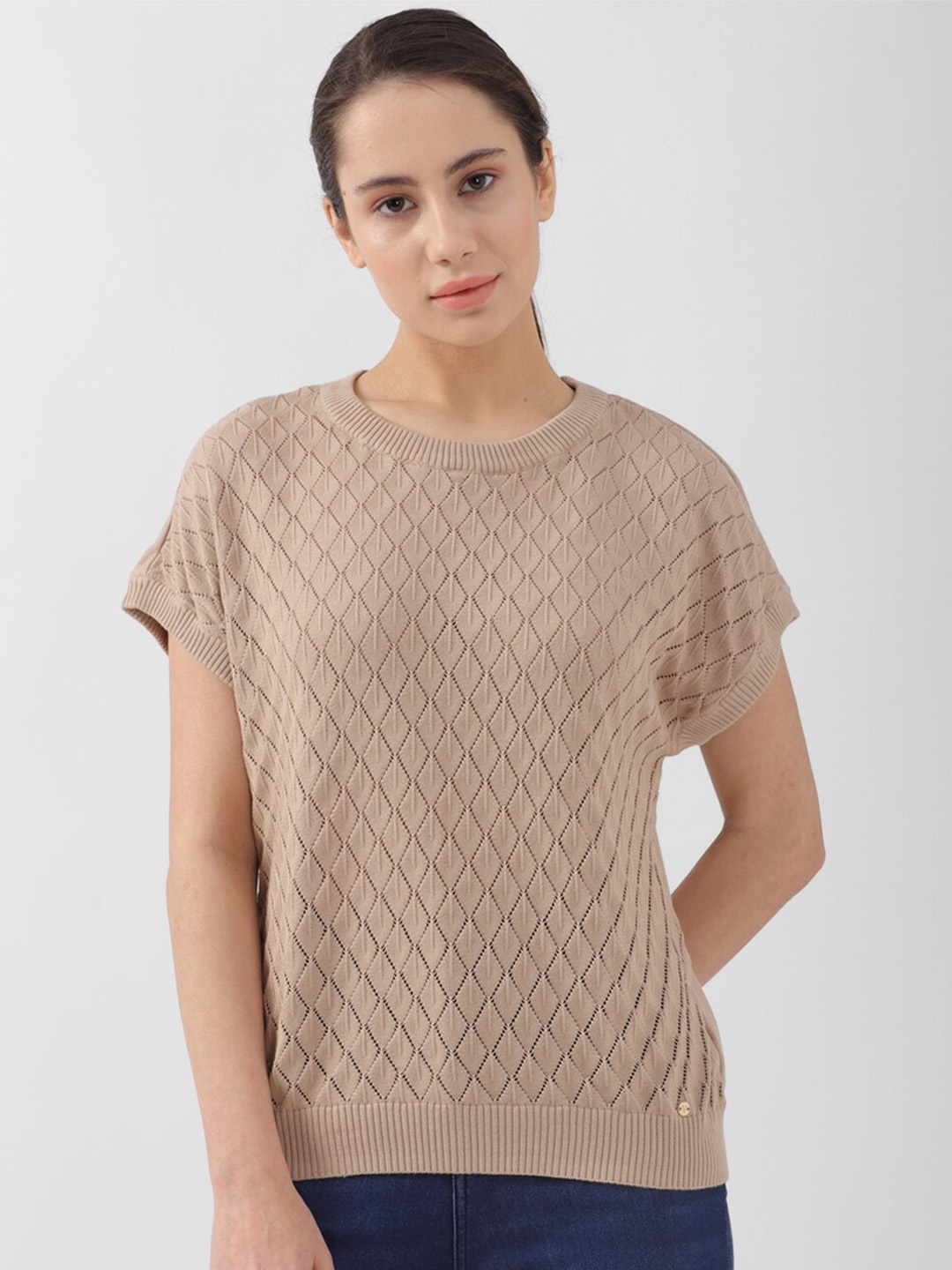 

Van Heusen Woman Textured Extended Sleeves Cotton Top, Beige