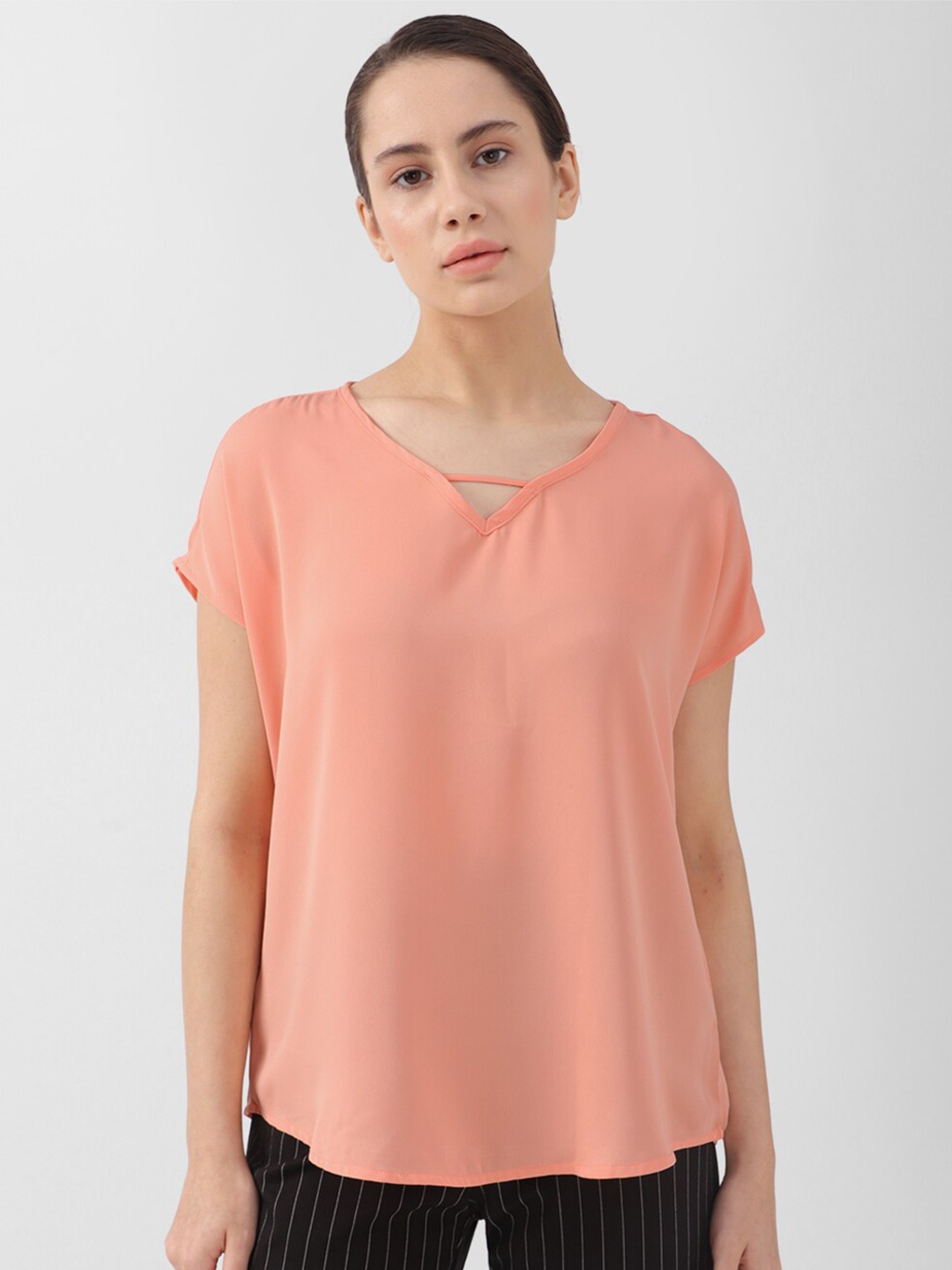 

Van Heusen Woman V-Neck Extended Sleeves Top, Peach