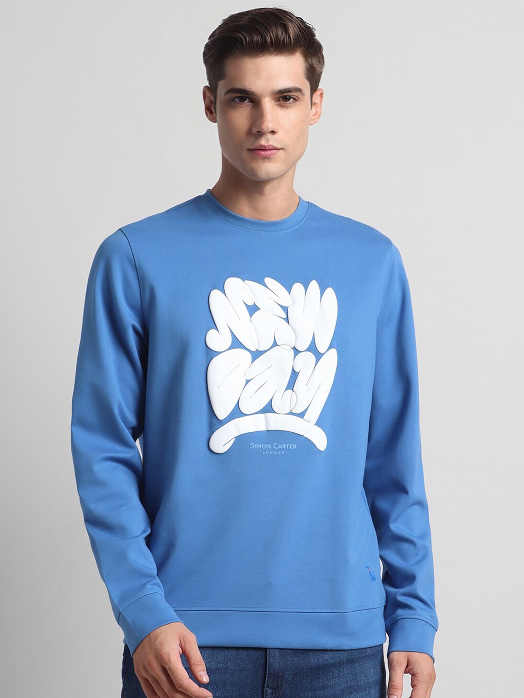 

SIMON CARTER LONDON Typography Printed Pullover Sweatshirt, Blue