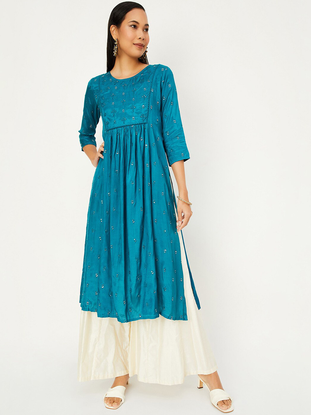 

max Ethnic Motifs Embroidered Sequinned Anarkali Kurta, Blue