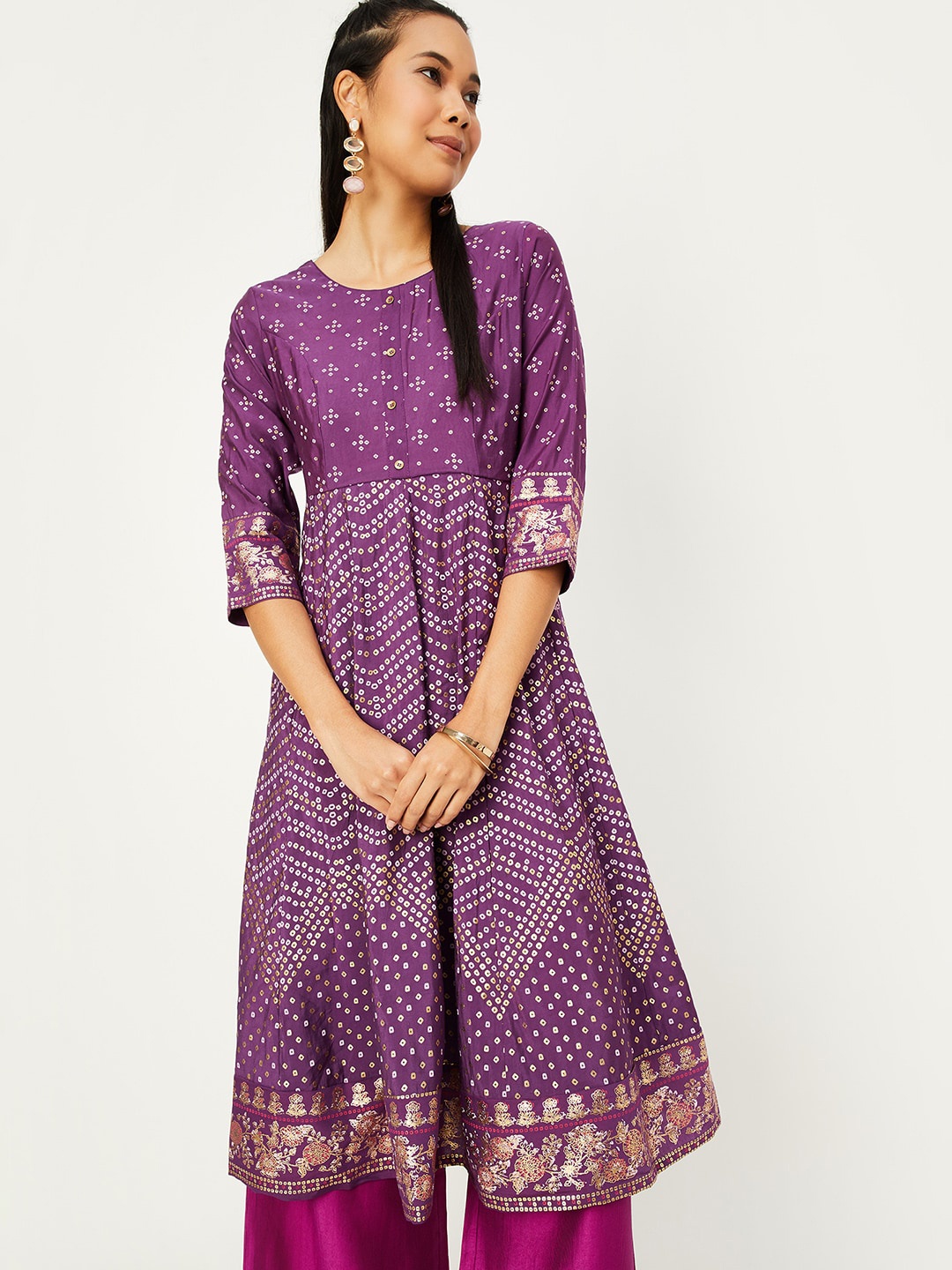 

max Geometric Printed A-Line Kurta, Purple